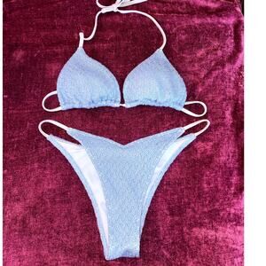 HOLLISTER 2 Piece Crochet String Bikini Set Size Small S Blue GORGEOUS COLOR